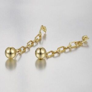 NEW 14K Gold Plated Long Paper Clip Chain Ball Beaded Earrings